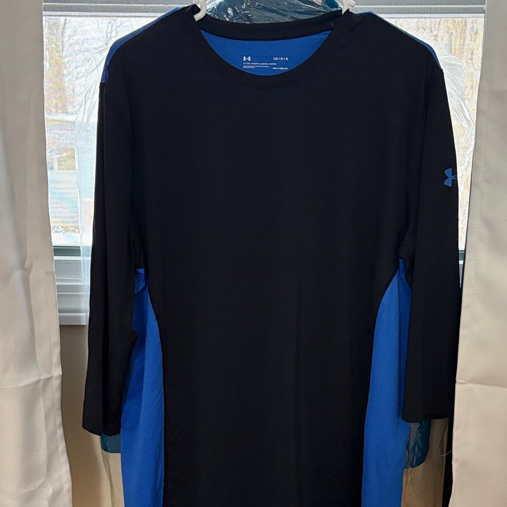 Under Armour Men's 3/4 Sleeve Black and Blue Tee Heat Gear